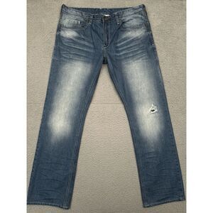 Buffalo‎ David Bitton Evan Slim Jeans Mens 38x32 Blue Denim Straight Faded